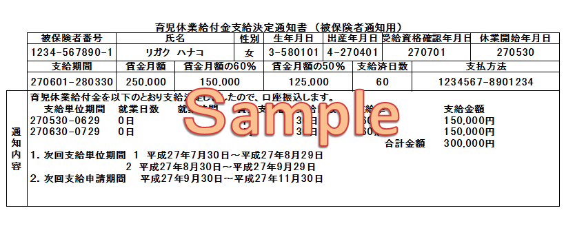 育児休業給付金支給決定通知書コピー